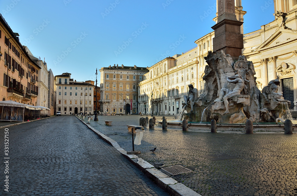 Piazza Navona : natural sunlight of dawn on empty  square in the early morning