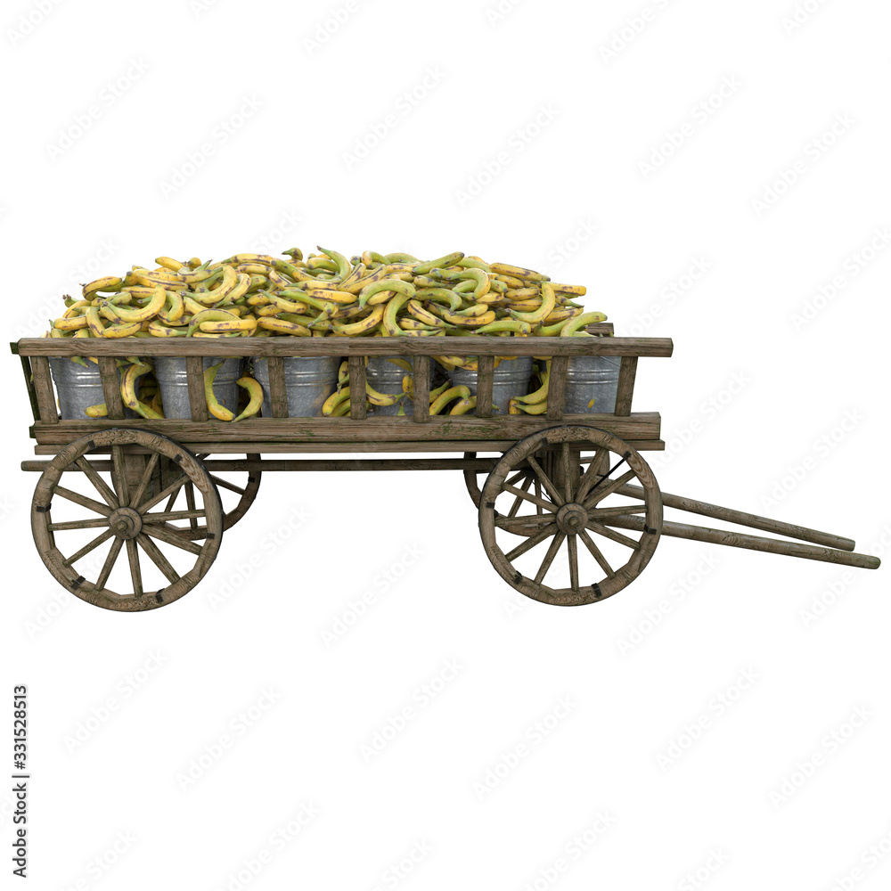 Fototapeta premium Harvest ripe tasty bananas in a wooden cart
