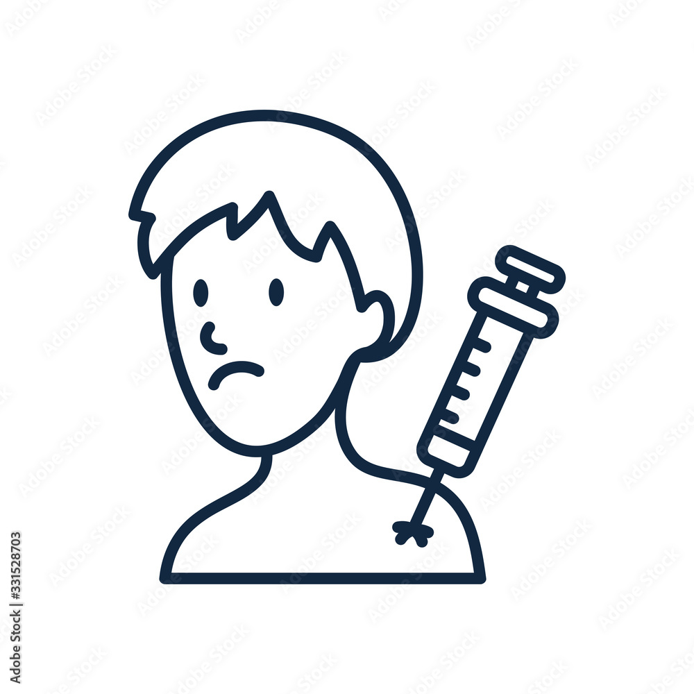 worried man with injection icon, line style