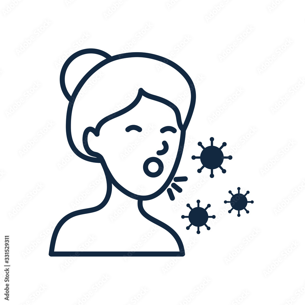 woman couhing covid 19 virus icon, line style woman couhing covid 19 virus icon, line style