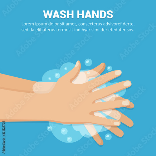Washing hands with soap concept in a flat design. Vector illustration