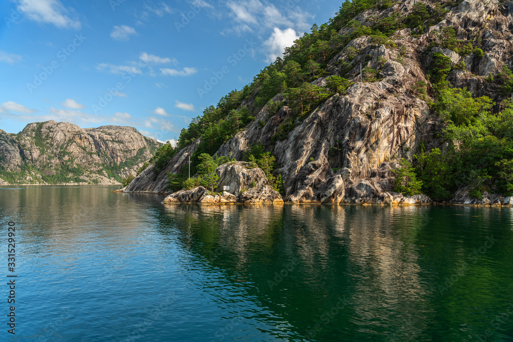 Lysefjord rocky mountain fjord sea landscape view, Norway Lysefjord rocky mountain fjord sea landscape view, Norway