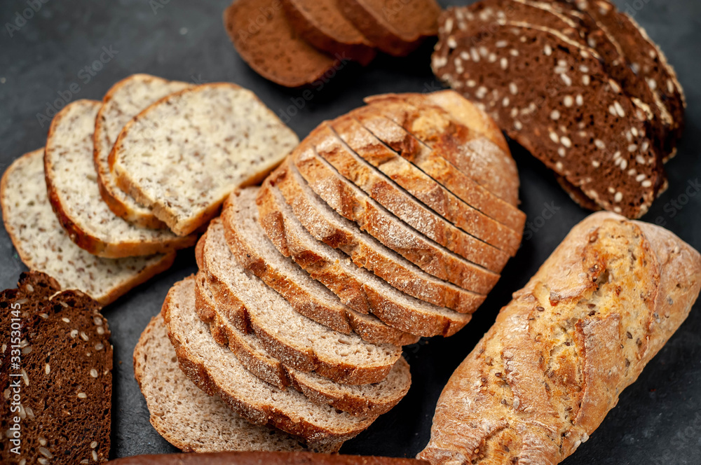 A selection of bread for diabetics on a stone background