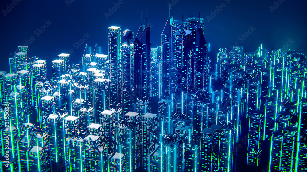 3d render future  City, futuristic concept, metropolis for Vr glasses, virtual reality abstract city, tech background, Vector illustration.