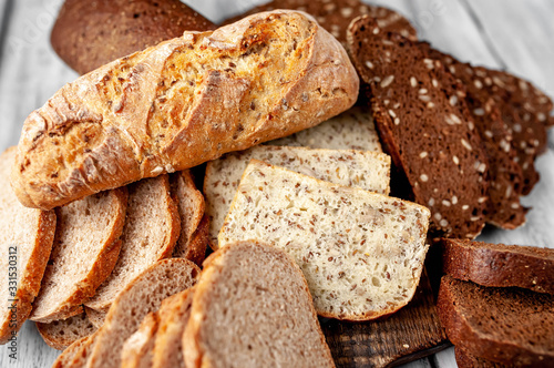  A selection of bread for diabetics on a wood background