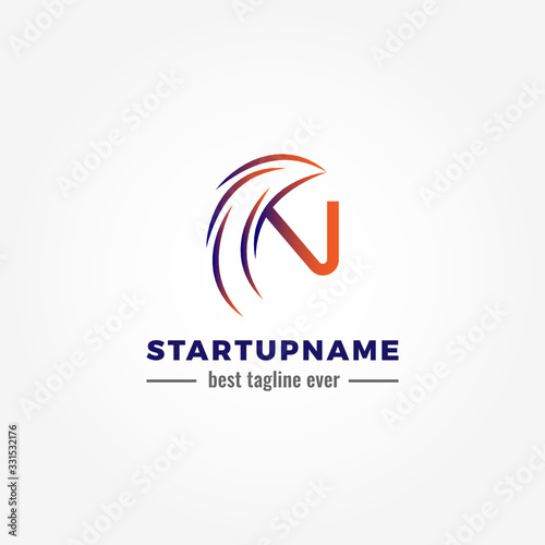 Modern arrow blended with initial letter N for start up business