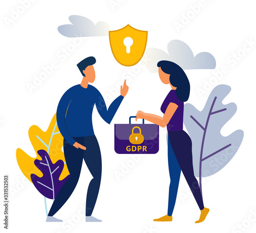 businessman hold case padlock security GDPR General Data Protection Regulation concept flat