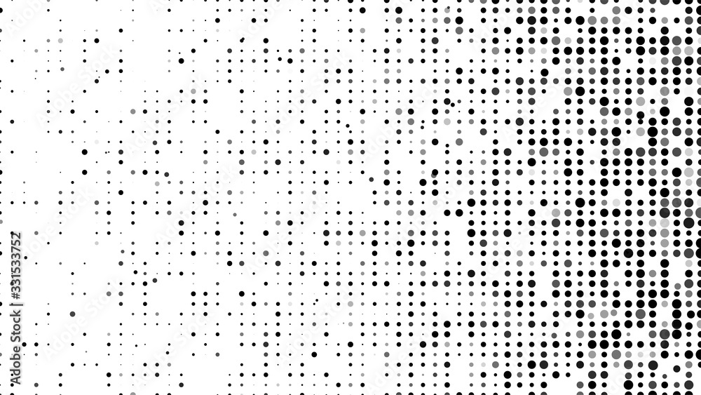 Abstract halftone texture. Vector dots background. Black particles of different sizes.