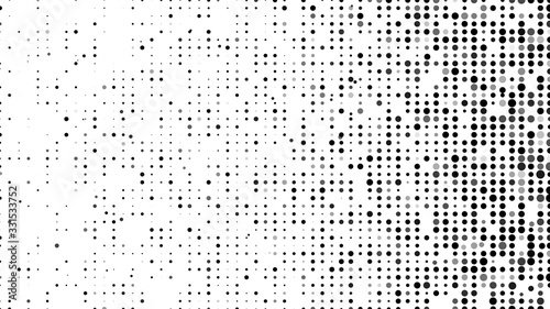 Abstract halftone texture. Vector dots background. Black particles of different sizes.