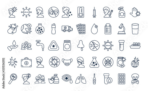 covid 19 concept icon set, line style