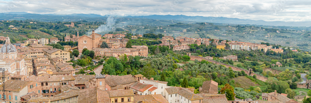 Panoramic wide banner of Old Town of medieval city of Siena