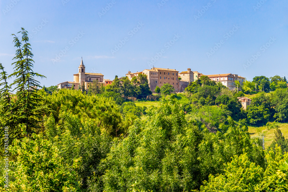 Distant view of Monte Roberto from Castelbellino, Province of Ancona, Marche Region, Italy