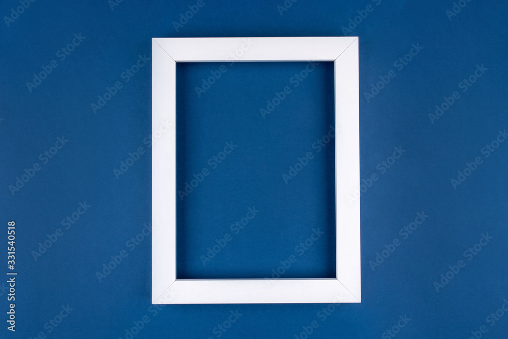 White text frame on a blue background. Copy space for text. White text frame on a blue background. Copy space for text.