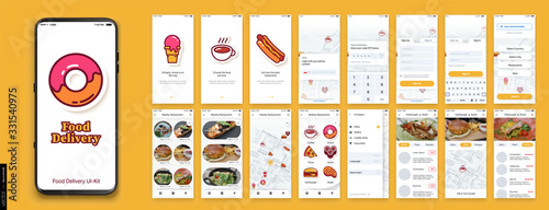 UI, UX, GUI Mobile app design. Food Delivery, Search for Cafes and Restaurants, a selection of dishes. Delivery of Pizza, Sushi, Fast Food, Donuts. Tracking on a city map.