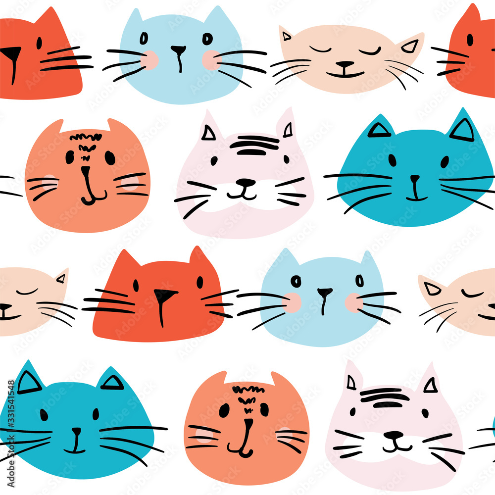 Fototapeta Seamless pattern with hand drawn cats