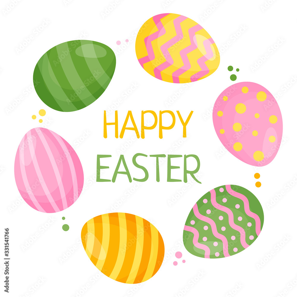 Cute greeting card for Easter. Easter design with colored egg and the inscription 