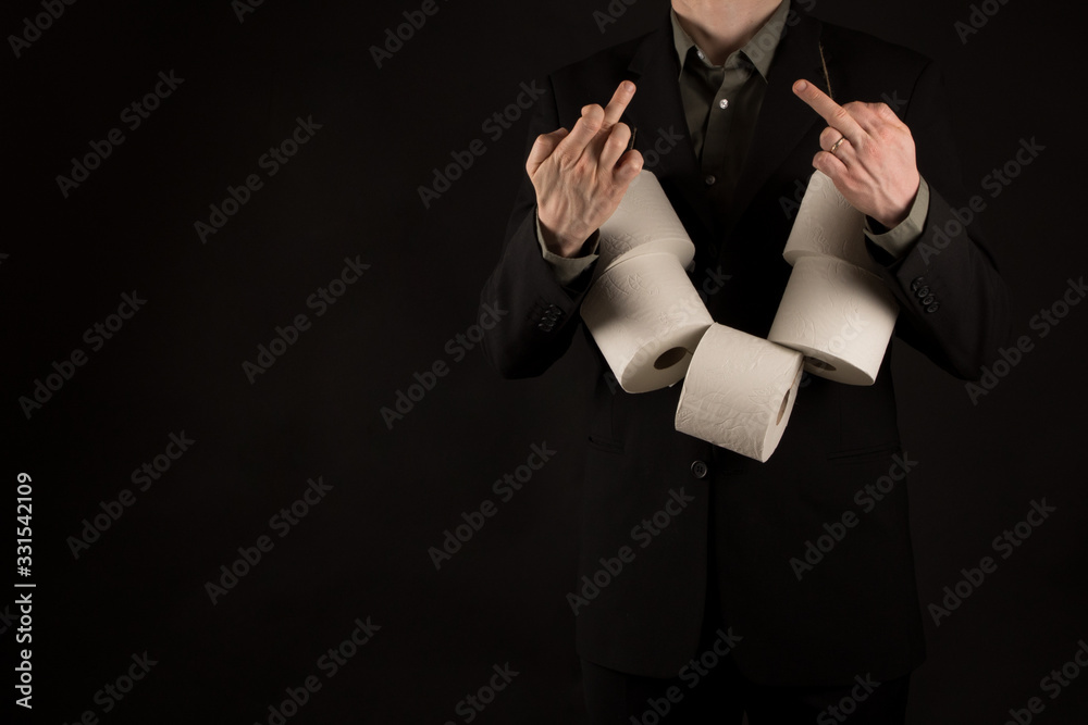 Toilet paper Memes. Business man wearing necklace made of toilet paper
