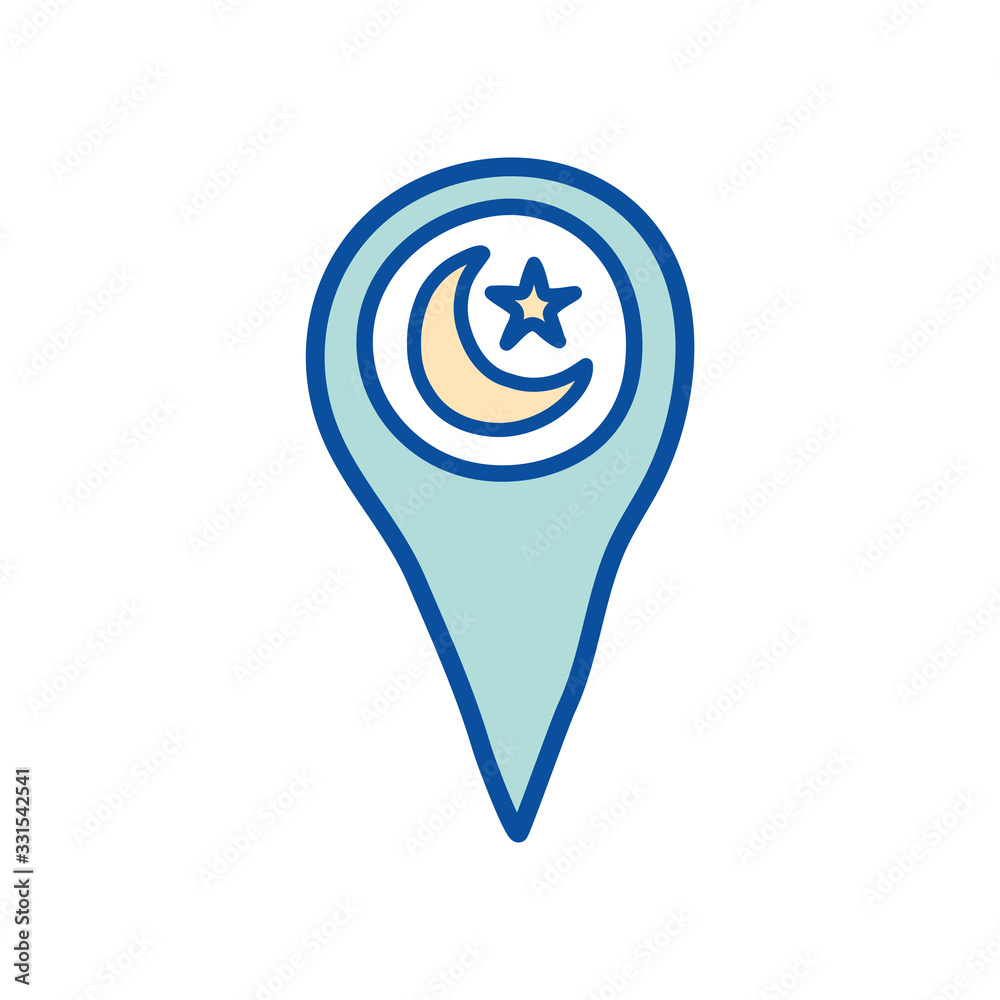 Ramadan moon and star inside mark line and fill style icon vector design Ramadan moon and star inside mark line and fill style icon vector design