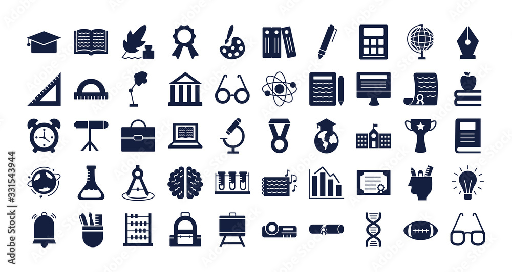 bundle of schoolsilhouette style set icons
