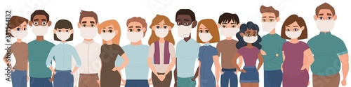 Chinese Coronavirus, Covid-19, 2019-ncov in China Pandemic. People in white medical face mask. China pathogen Wuhan virus. Vector illustration.