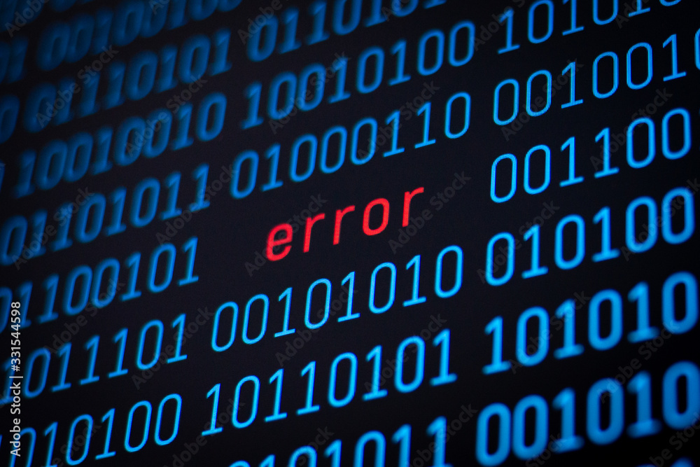 Binary Code On Computer Screen With Red Inscription Error In The Middle Concept Of Data Error Incorrect Information Stock Illustration Adobe Stock