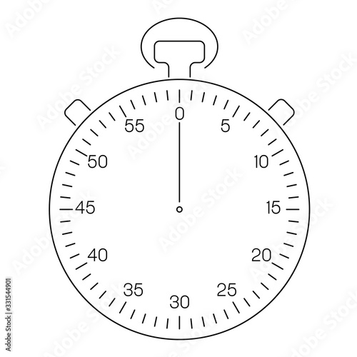 Analog sport stop watch. Thin black line illustration