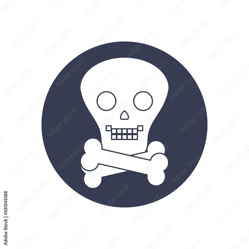 toxic symbol of skull and crossbones, block style