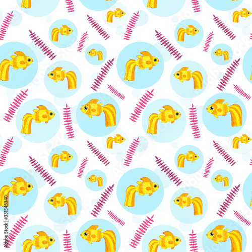 Hand painted pattern, scrapbooking paper, hand drawn seamless pattern, wall paper, seaweed, fish ornament, underwater, kids textile, children room, sea animal pattern, fishes style, sea painted paper