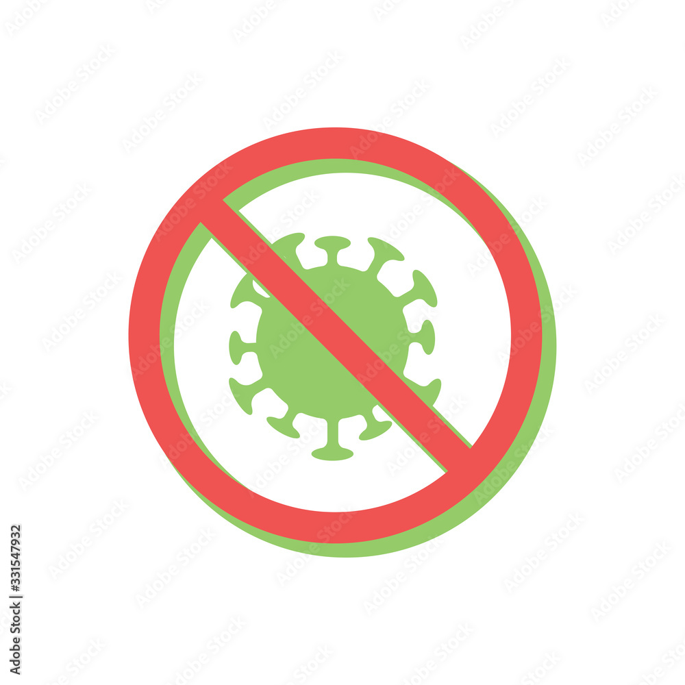 Coronavirus Icon with Red Prohibit Sign. Stop pandemic virus. Coronavirus Icon with Red Prohibit Sign. Stop pandemic virus.