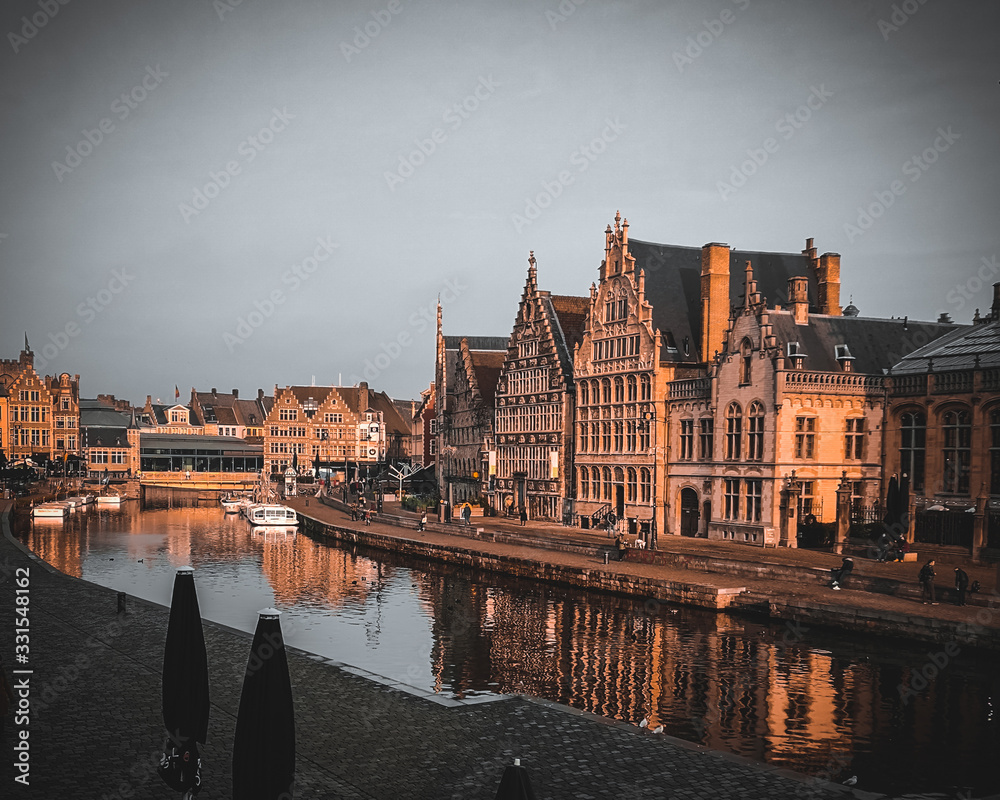 Naklejka premium Gent the admirable belgium city for the architecture the classic buildings the fairytale atmosphere and the river