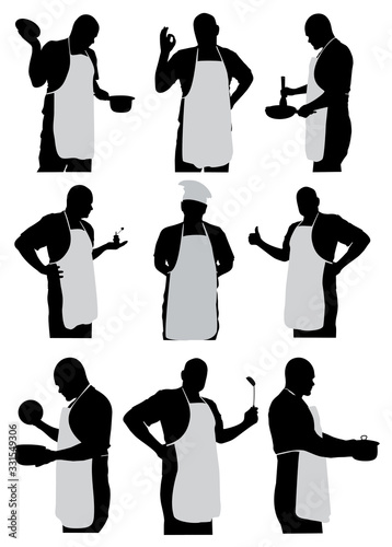  silhouettes of a male cook  vector