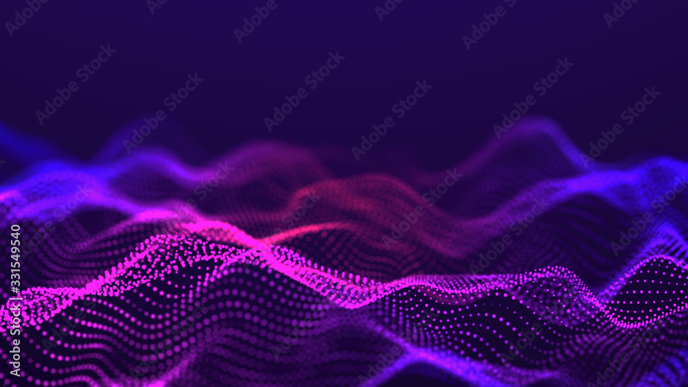 Abstract futuristic wave background. Network connection dots and lines. Digital background. 3d rendering.