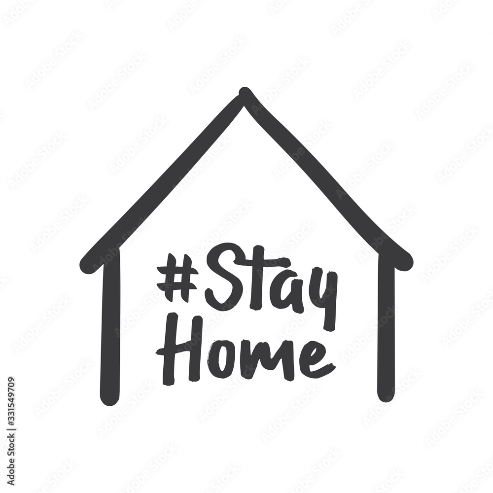 Stay home doodle illustration. Quarantine isolation house icon. Pandemic coronavirus prevention campaign.