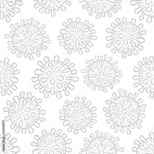 Coronavirus COVID-19 cells seamless pattern vector illustration. Virus bacteria background isolated on white