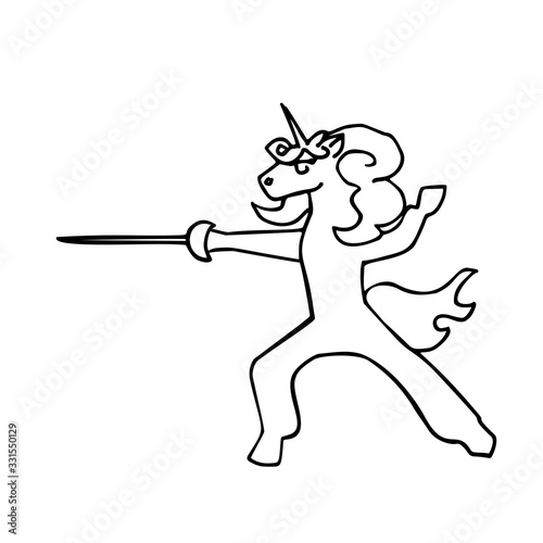 anthropomorphic fencer unicorn in punto with foil