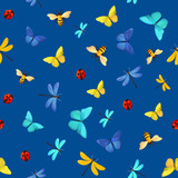 Bright butterflies and ladybugs seamless pattern.