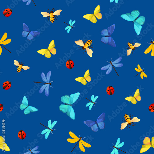 Bright butterflies and ladybugs seamless pattern.