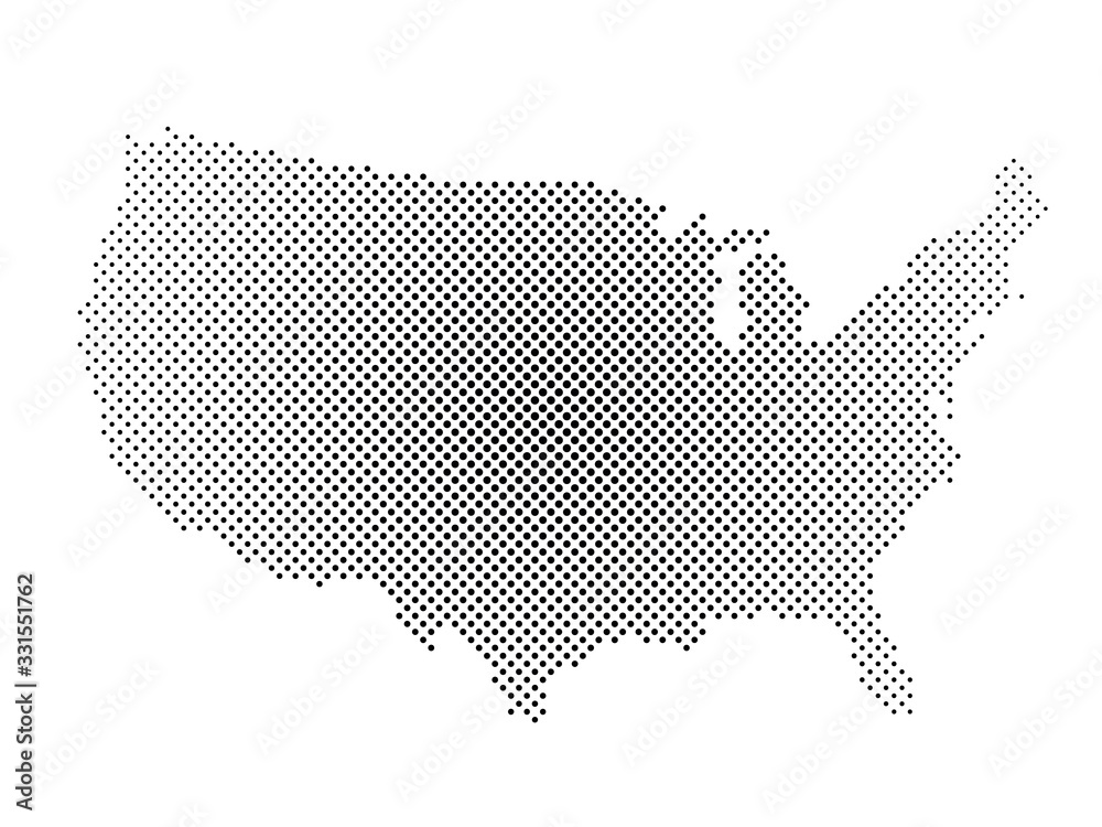 United States of America. Dotted halftone map of USA. Simple flat vector illustration