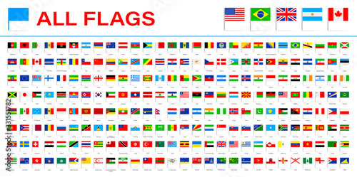 All World Flags - Vector Pin Flat Icons. 2020 versions of flags