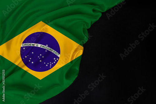 color national national flag of modern Brazil state, beautiful silk, black blank, concept of tourism, economy, politics, emigration, independence day, copy space, template, horizontal