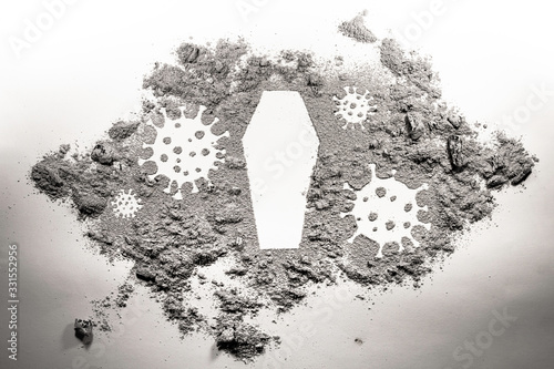 Fotografie Coronavirus germ bacteria microorganism and casket coffin as covid-19 death kill
