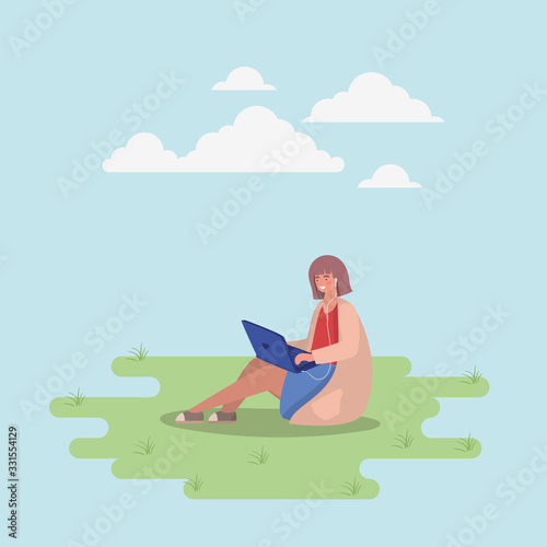 Girl with laptop vector design © grgroup