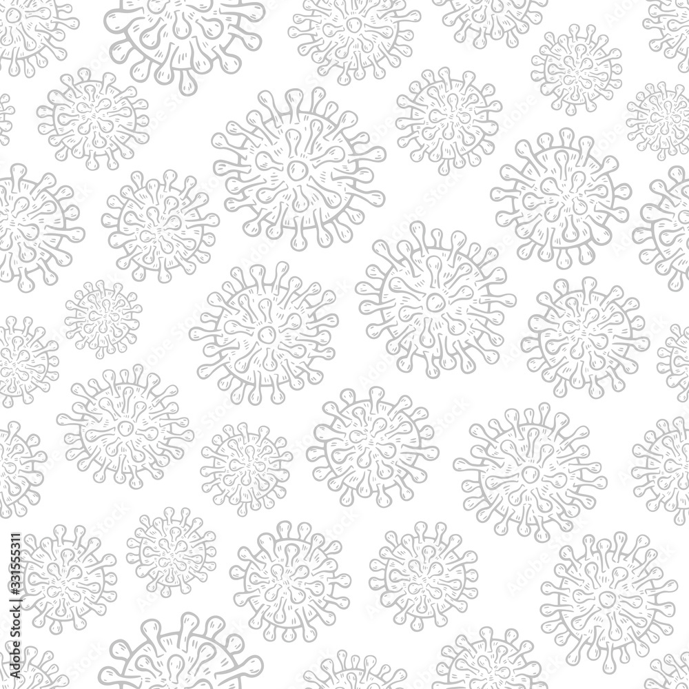 Coronavirus COVID-19 cells seamless pattern vector illustration. Virus bacteria background isolated on white Coronavirus COVID-19 cells seamless pattern vector illustration. Virus bacteria background isolated on white