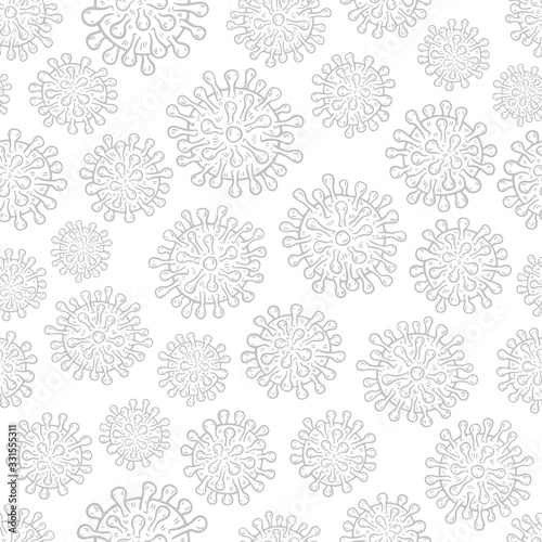 Coronavirus COVID-19 cells seamless pattern vector illustration. Virus bacteria background isolated on white