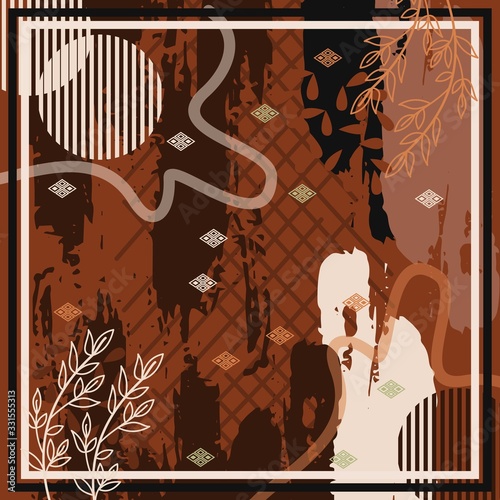 Pattern of hijab motif design with abstract foliage design