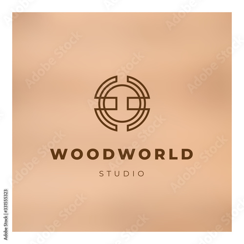 Vector minimal style logo for wooden company. Vintage corporate identity template. Brown and orange colors.