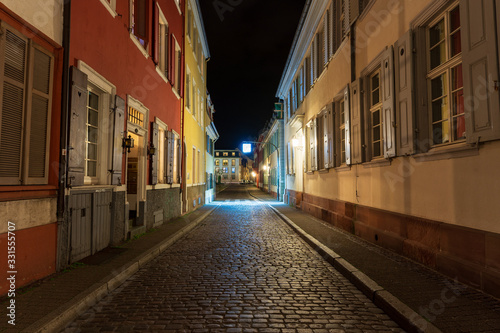 19.03.2020: Heidelberg Old Town with pubs, restaurants and historic buildings shortly after sunset