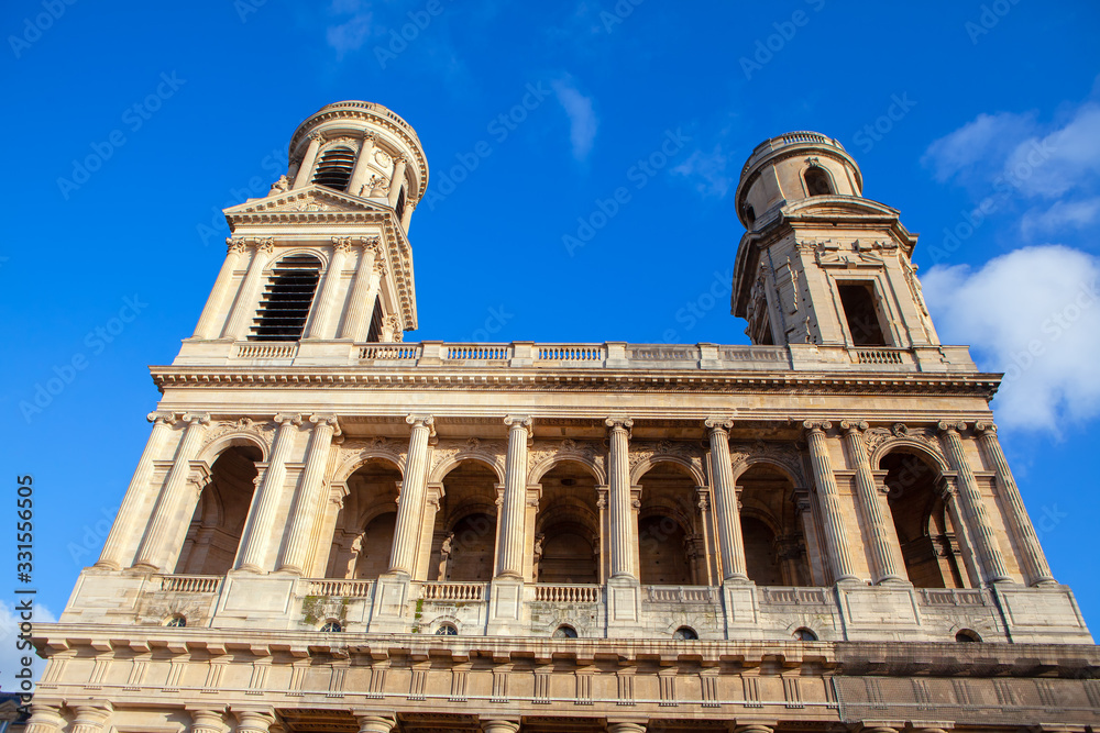 facade of Eglise Saint Sulpice church in Paris 