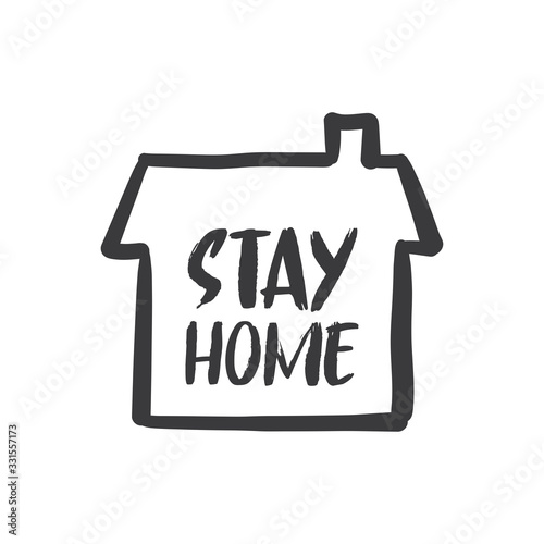 Let's stay home doodle illustration. Self isolation quarantine campaign for stop the coronavirus pandemic.