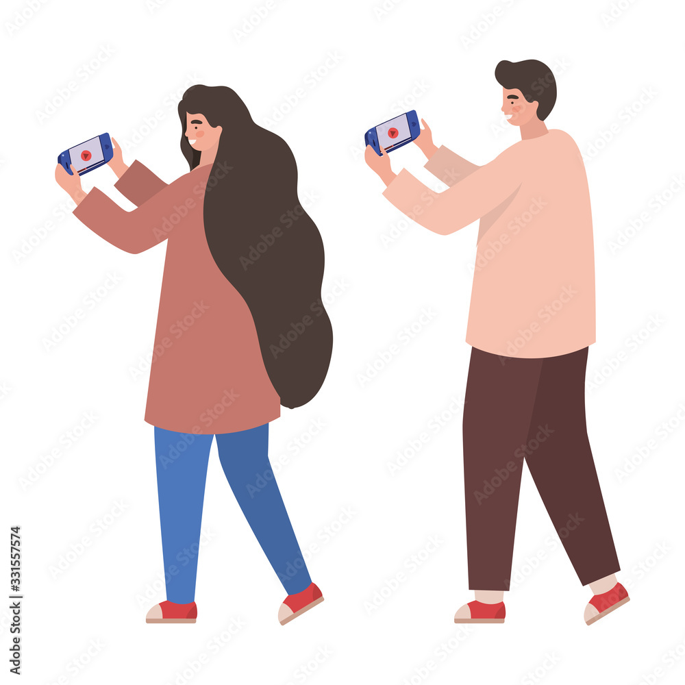 Boy and girl with smartphones vector design Boy and girl with smartphones vector design